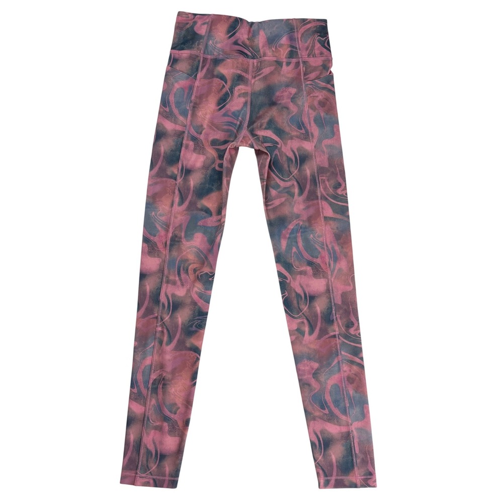 Athleta Girl High Rise Stash Leggings L 12 Pink Blue Swirl‎ Side Pockets